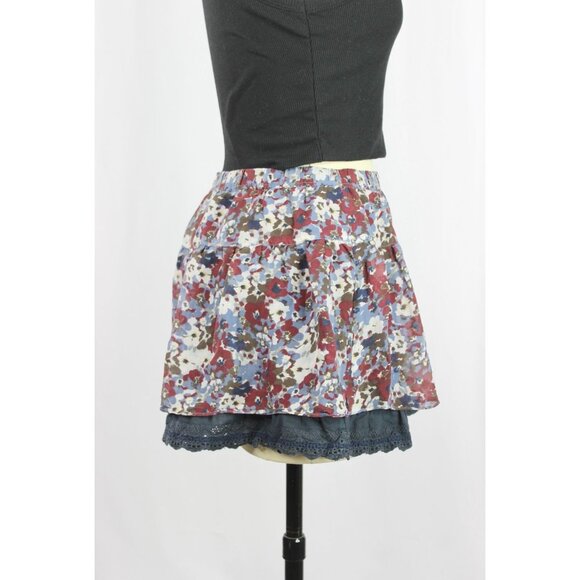 ABERCROMBIE & FITCH Y2K Maroon Navy Floral Silk Lace Eyelet Mini Skirt, Size S - Picture 11 of 14